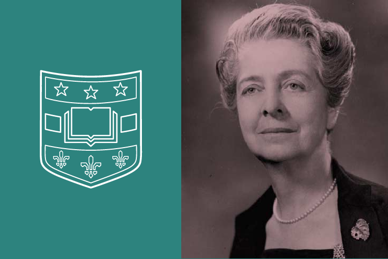 Rita Levi-Montalcini with Washington University shield logo