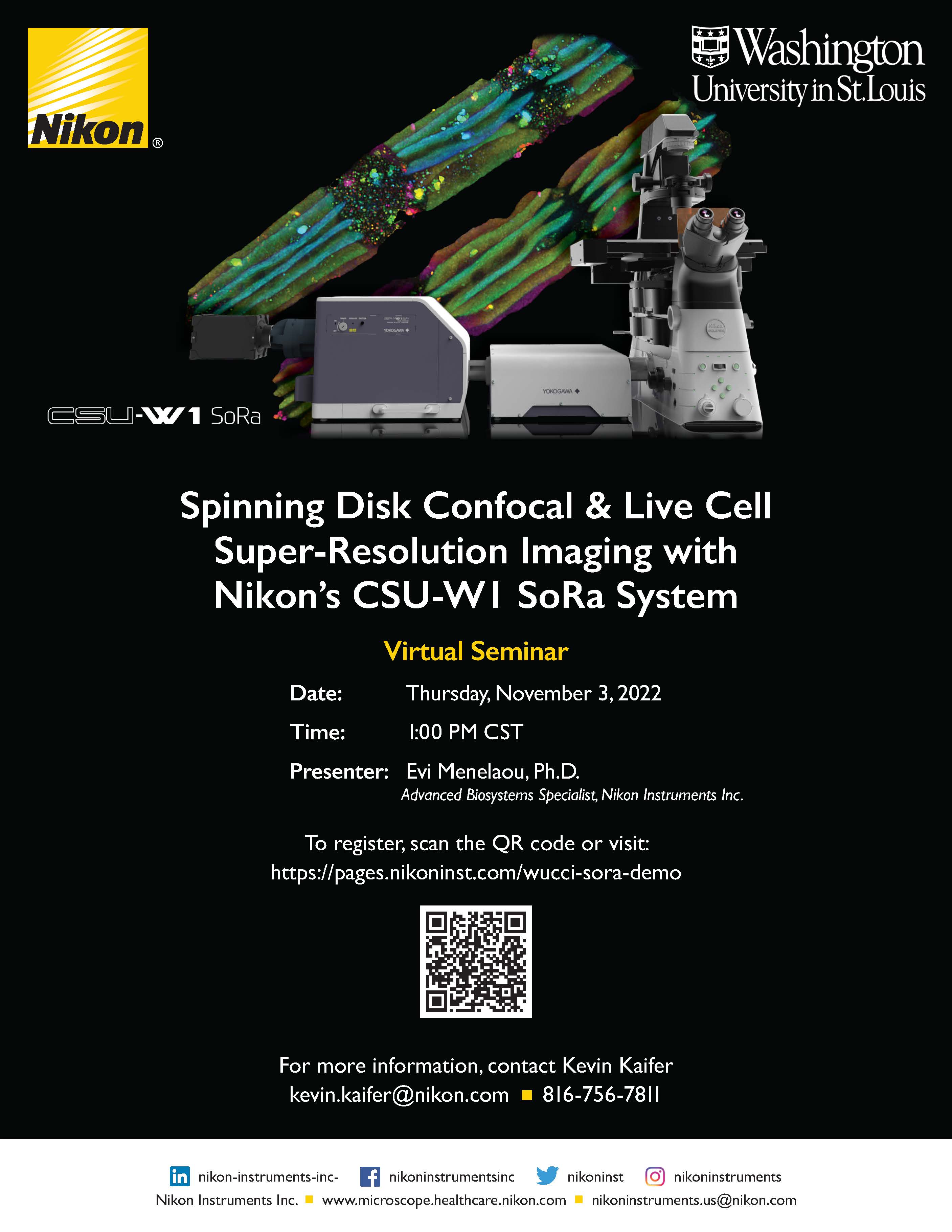 Flyer for Spinning Disk Confocal & Live Cell Super-Resolution Imaging with Nikon’s CSU-W1 SoRa System seminar