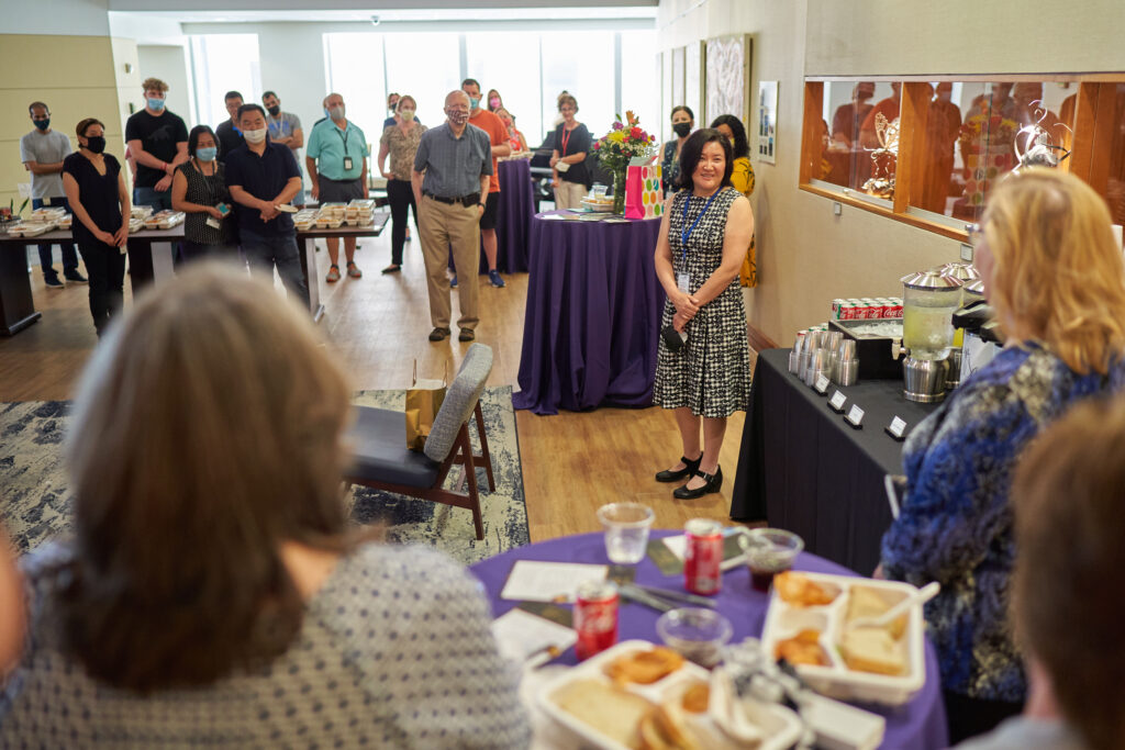 Patty Li giving a speech at Tami Evans' retirement reception