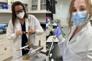 Heide Schoknecht and Sarah Mitchell working in their laboratories